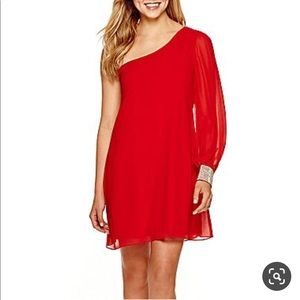 🆕City Triangles Red One Shoulder Dress Size S